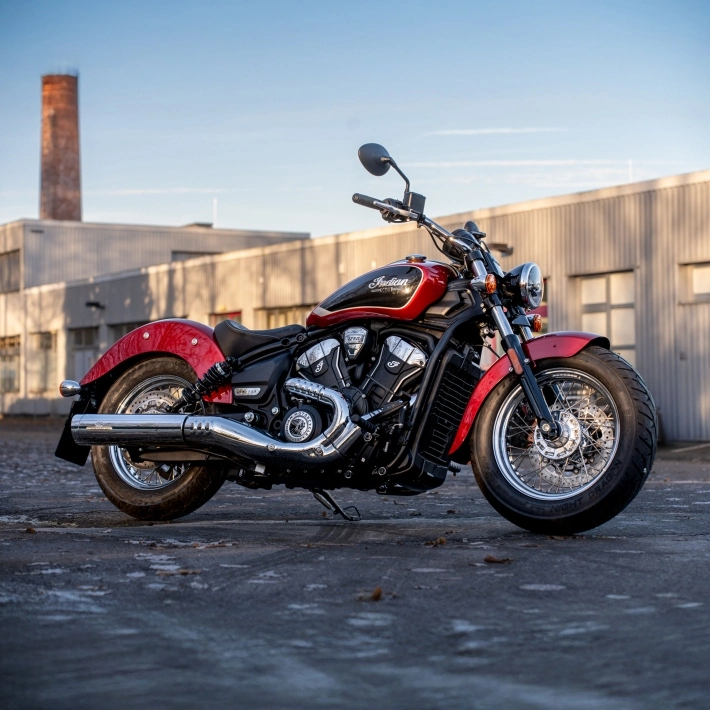 Indian Scout 1250cc with a Dr. Jekill & Mr. Hyde® Exhaust in chrome with a chrome slashcut end cap